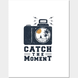 Camera With Beach View. Catch The Moment. Double Exposure Style. Motivational Quote Posters and Art